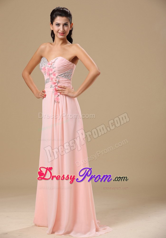 Beading Flowers Sweetheart Prom Homecoming Dress in Light Pink