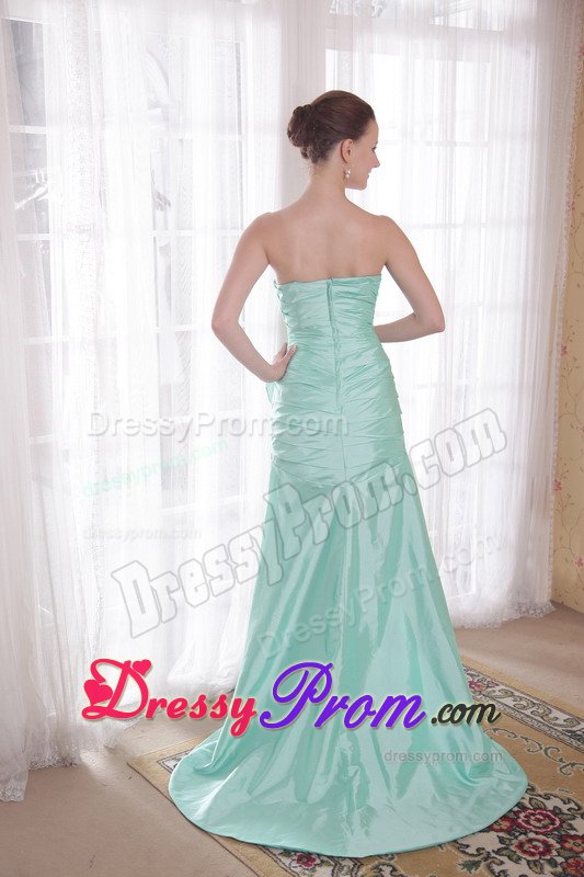 Ruches and Flowers Accent High-low Prom Celebrity Dress in Apple Green