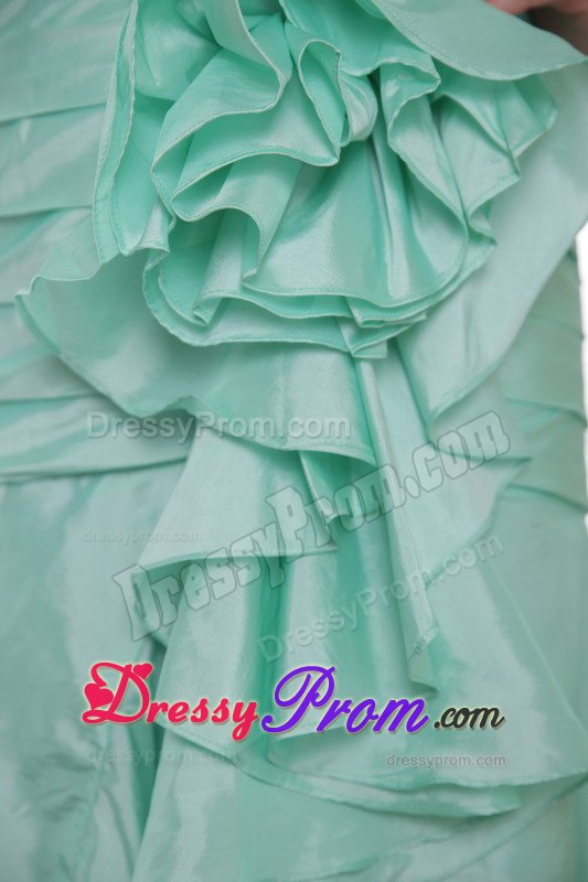 Ruches and Flowers Accent High-low Prom Celebrity Dress in Apple Green