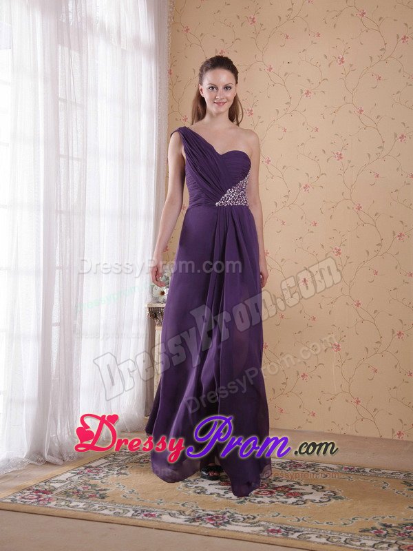 Plus Size One Shoulder Beaded Purple Prom Celebrity Dress