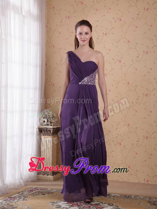 Plus Size One Shoulder Beaded Purple Prom Celebrity Dress