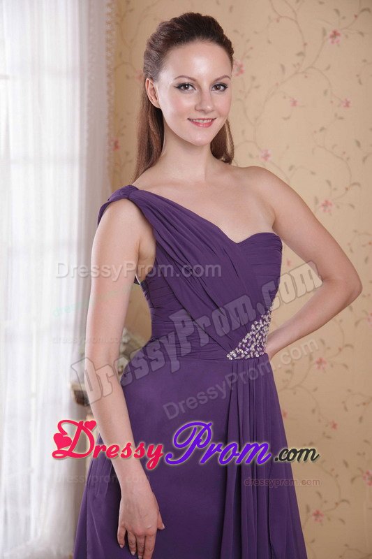 Plus Size One Shoulder Beaded Purple Prom Celebrity Dress