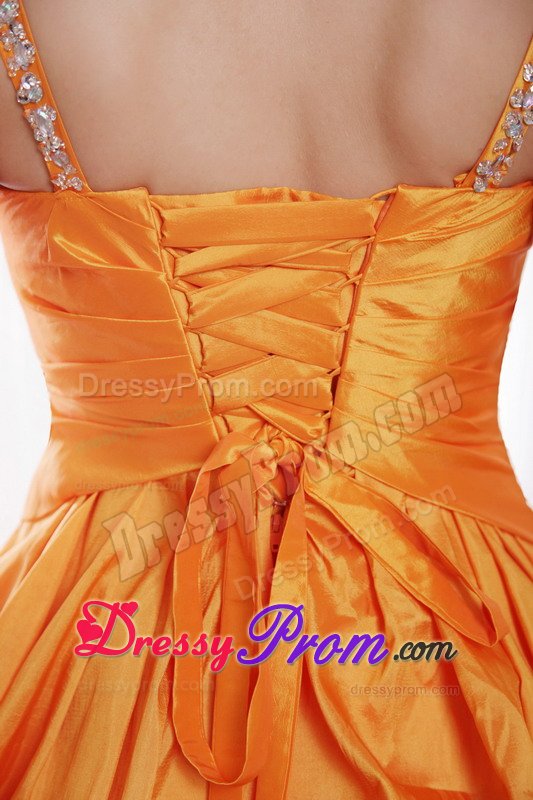Spaghetti Straps Orange Prom Celebrity Dress with Beading Pick ups