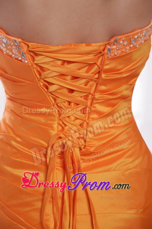 Brand New Column Lace-Up Beaded Orange Strapless Prom Dress