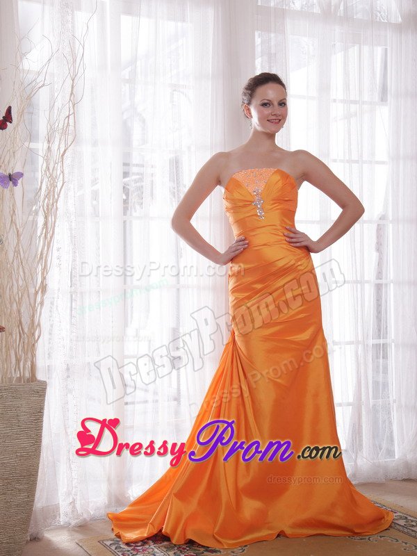 Brand New Column Lace-Up Beaded Orange Strapless Prom Dress