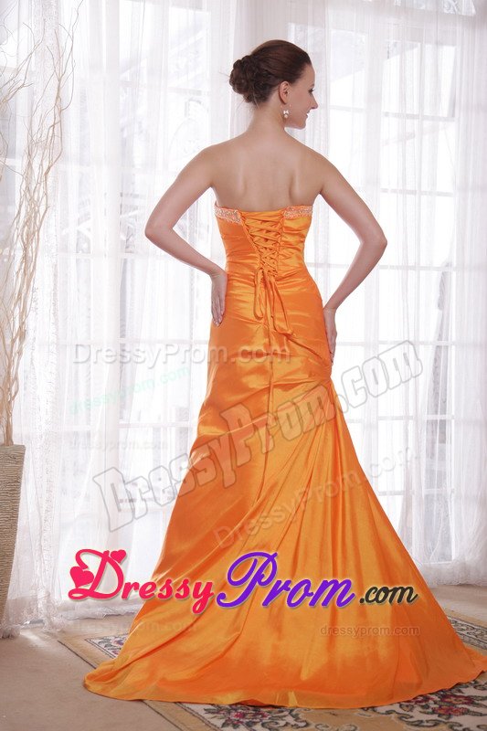 Brand New Column Lace-Up Beaded Orange Strapless Prom Dress