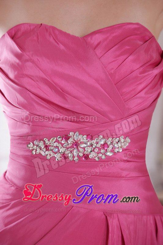 Beading and Ruches Accent Brush Prom Celebrity Dress in Rose Pink