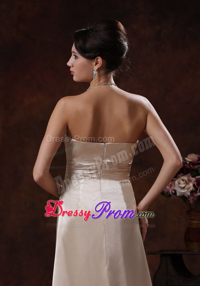 Ruffled and Ruched Champagne Prom Holiday Dress with Brush Train