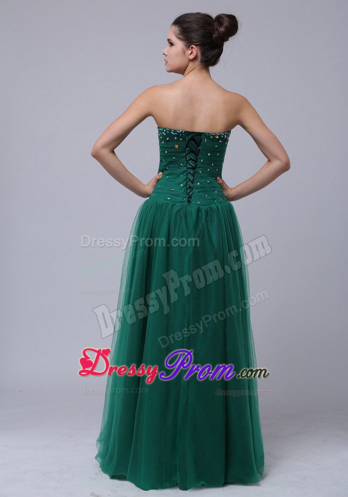 Beading Accent Tulle Floor Length Prom Holiday Dress in Dark Green