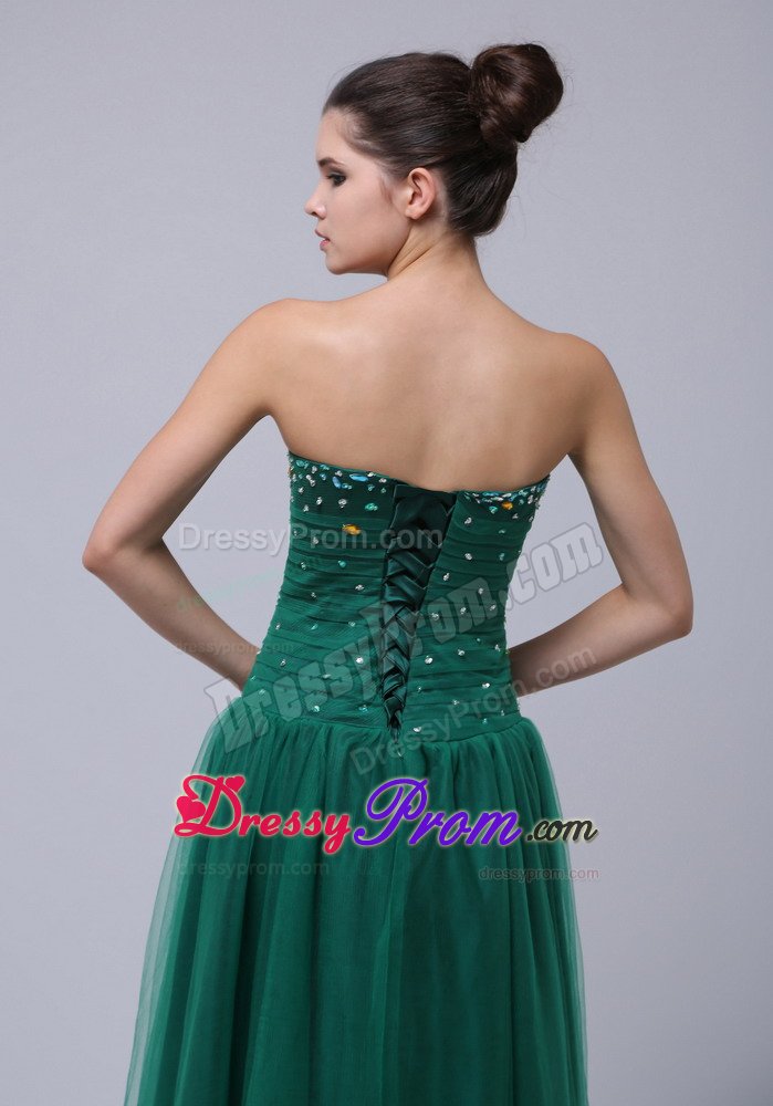 Beading Accent Tulle Floor Length Prom Holiday Dress in Dark Green