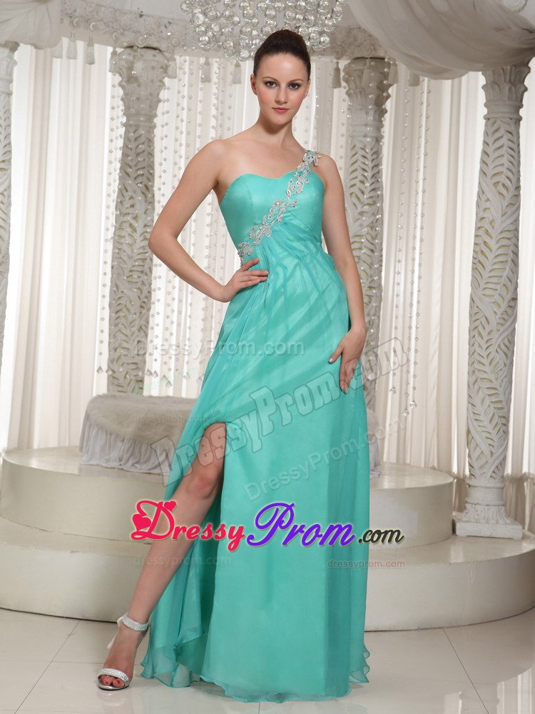 Appliqued Asymmetrical Turquoise Prom Holiday Dresses High Slit