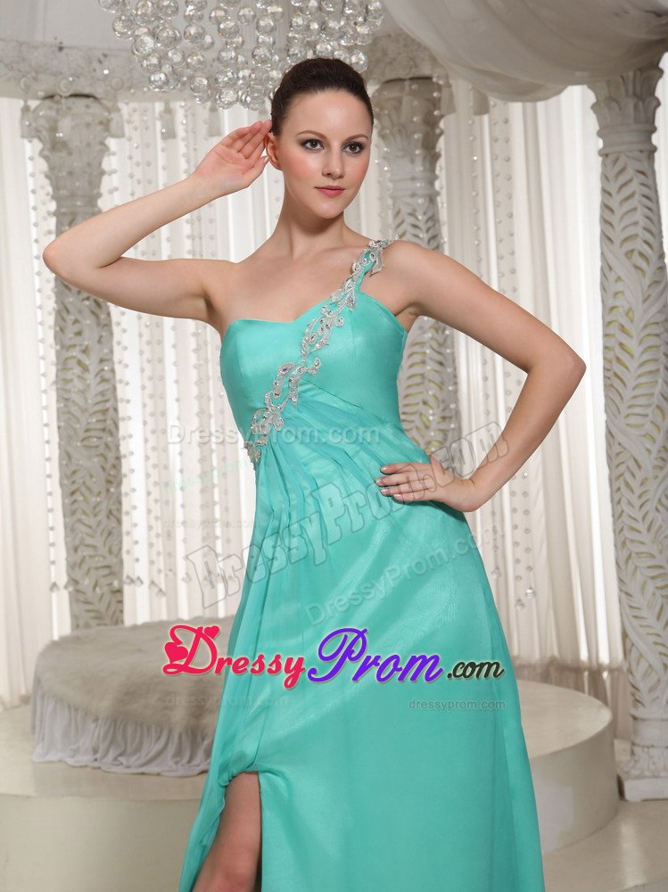 Appliqued Asymmetrical Turquoise Prom Holiday Dresses High Slit