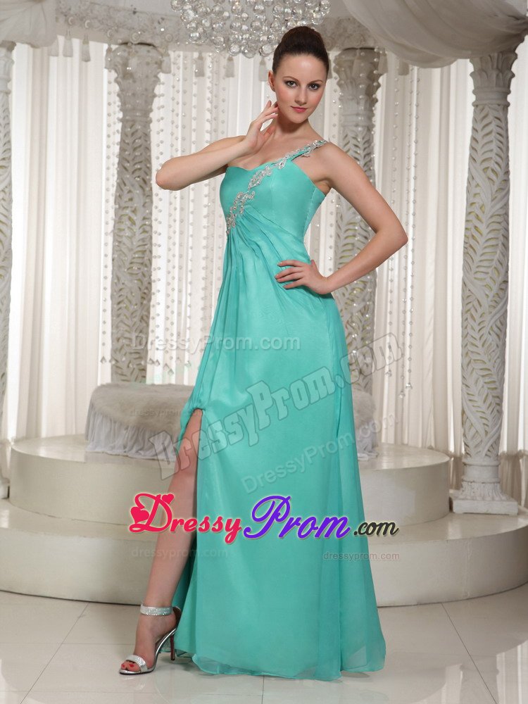 Appliqued Asymmetrical Turquoise Prom Holiday Dresses High Slit