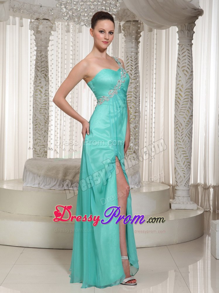 Appliqued Asymmetrical Turquoise Prom Holiday Dresses High Slit