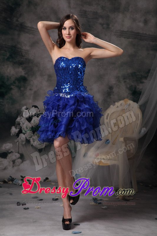 Sequined Bodice Ruffled Layers Prom Evening Dress in Royal Blue