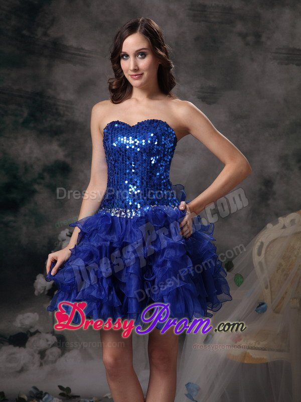 Sequined Bodice Ruffled Layers Prom Evening Dress in Royal Blue