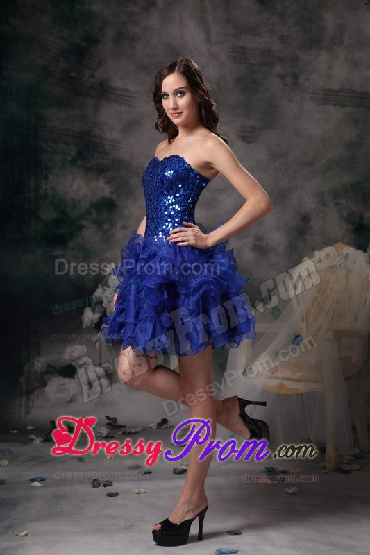 Sequined Bodice Ruffled Layers Prom Evening Dress in Royal Blue