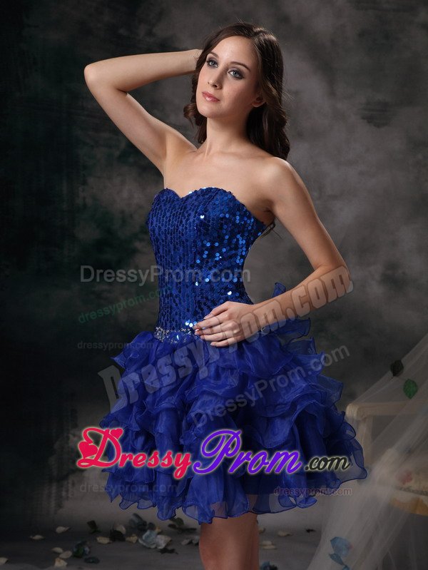 Sequined Bodice Ruffled Layers Prom Evening Dress in Royal Blue