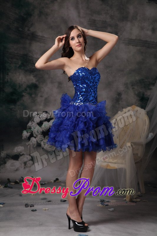 Sequined Bodice Ruffled Layers Prom Evening Dress in Royal Blue