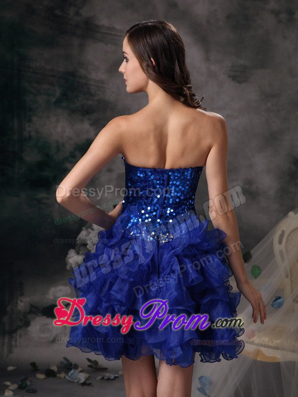 Sequined Bodice Ruffled Layers Prom Evening Dress in Royal Blue