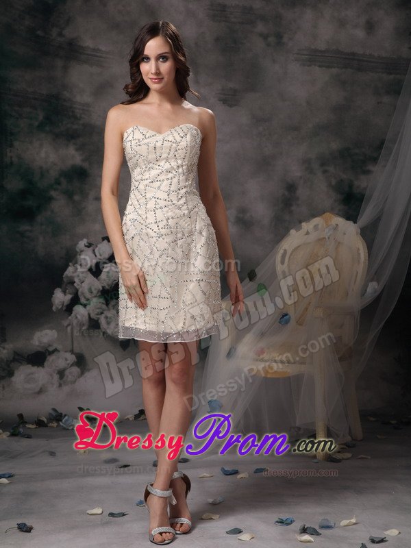 Champagne Sweetheart Mini Length Prom Evening Dress with Beading