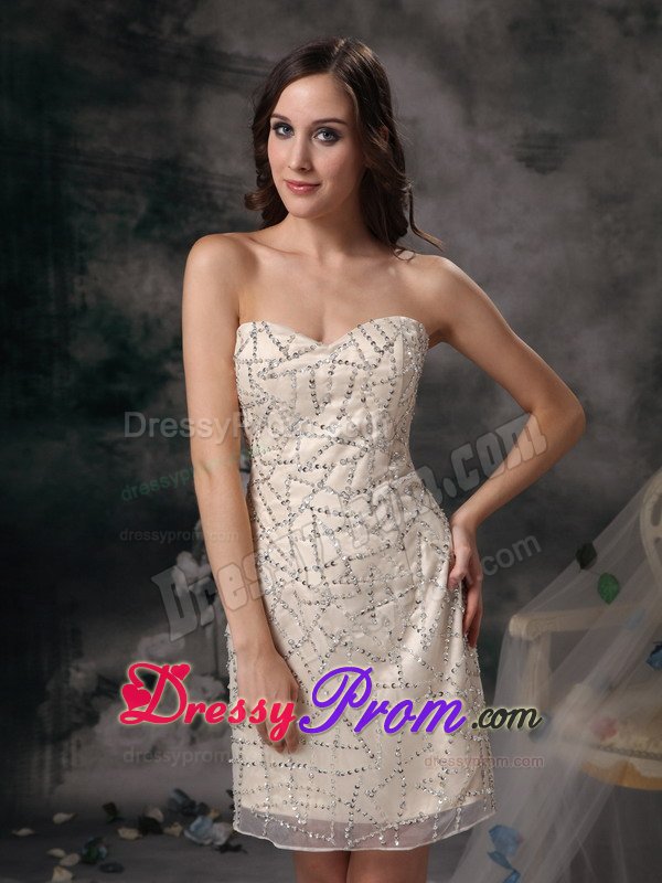 Champagne Sweetheart Mini Length Prom Evening Dress with Beading