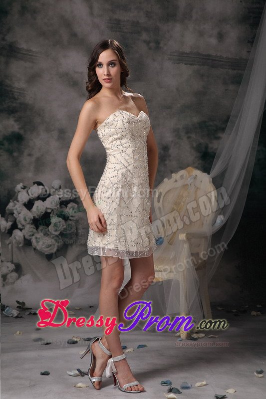 Champagne Sweetheart Mini Length Prom Evening Dress with Beading