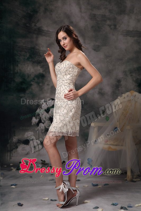 Champagne Sweetheart Mini Length Prom Evening Dress with Beading