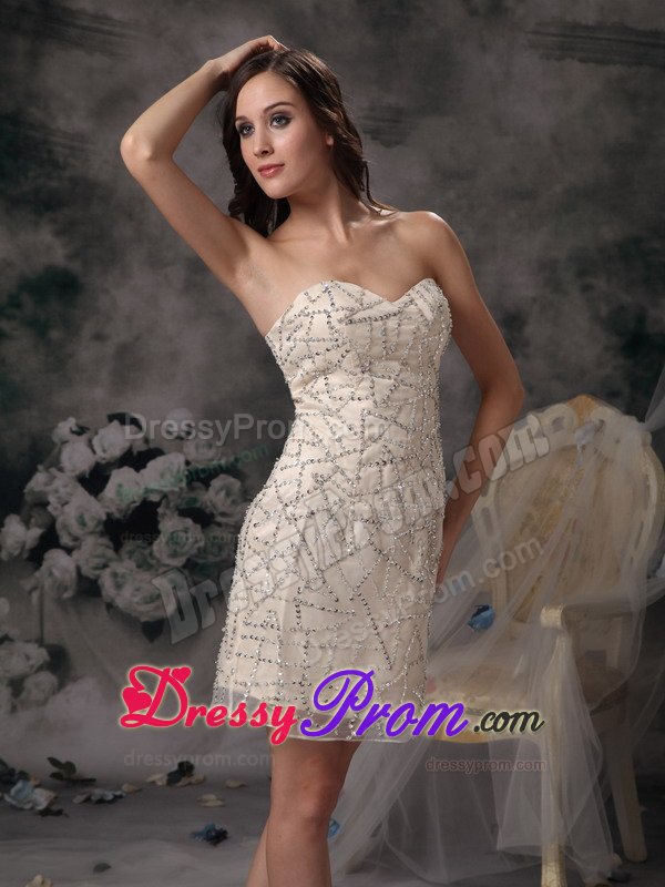 Champagne Sweetheart Mini Length Prom Evening Dress with Beading