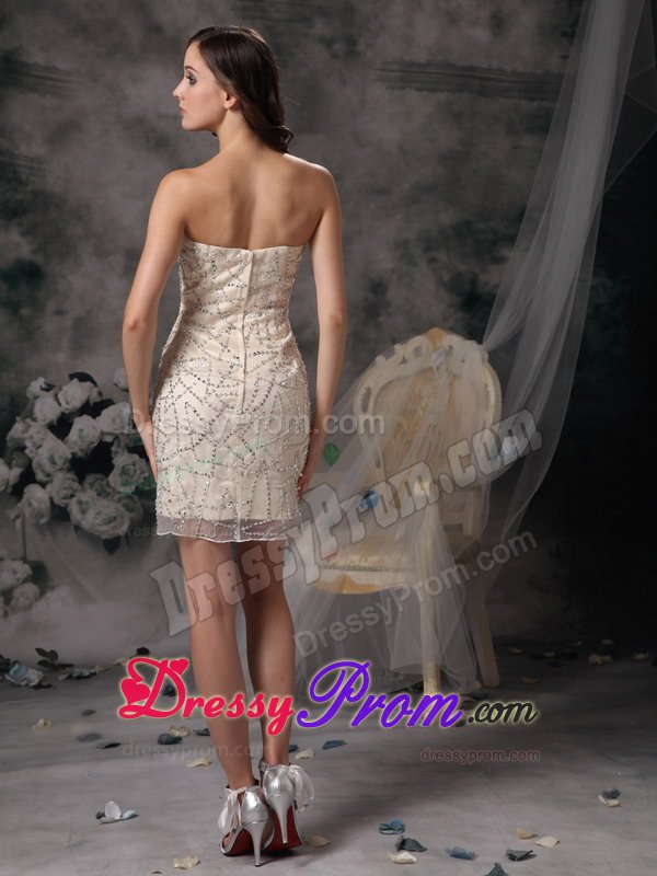 Champagne Sweetheart Mini Length Prom Evening Dress with Beading