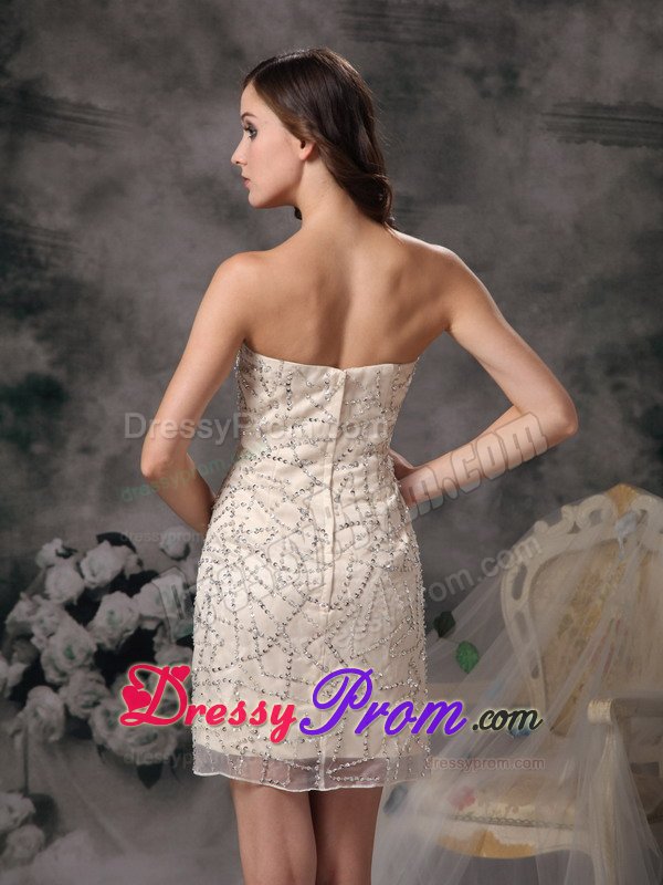Champagne Sweetheart Mini Length Prom Evening Dress with Beading