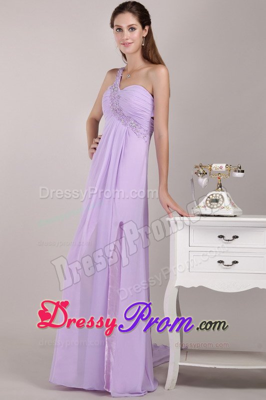 Beaded One Shoulder Lilac Prom Evening Dress with the Back Cut Out