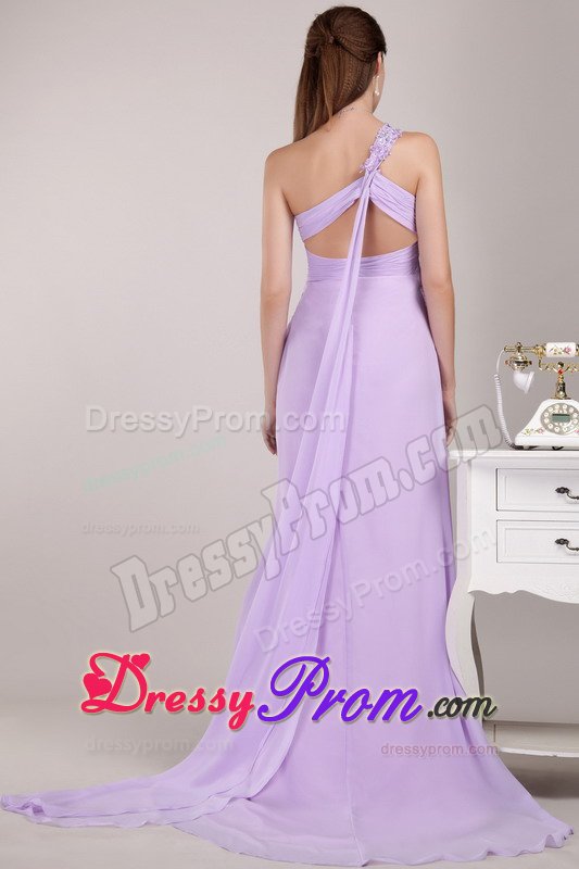 Beaded One Shoulder Lilac Prom Evening Dress with the Back Cut Out