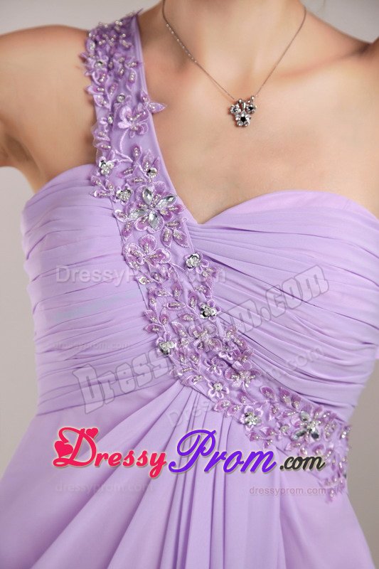 Beaded One Shoulder Lilac Prom Evening Dress with the Back Cut Out