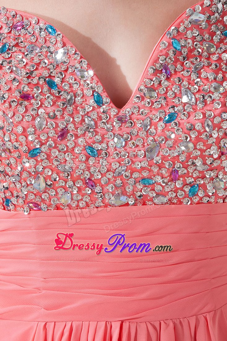 Spaghetti Straps Beaded Empire Prom Pageant Dress in Watermelon