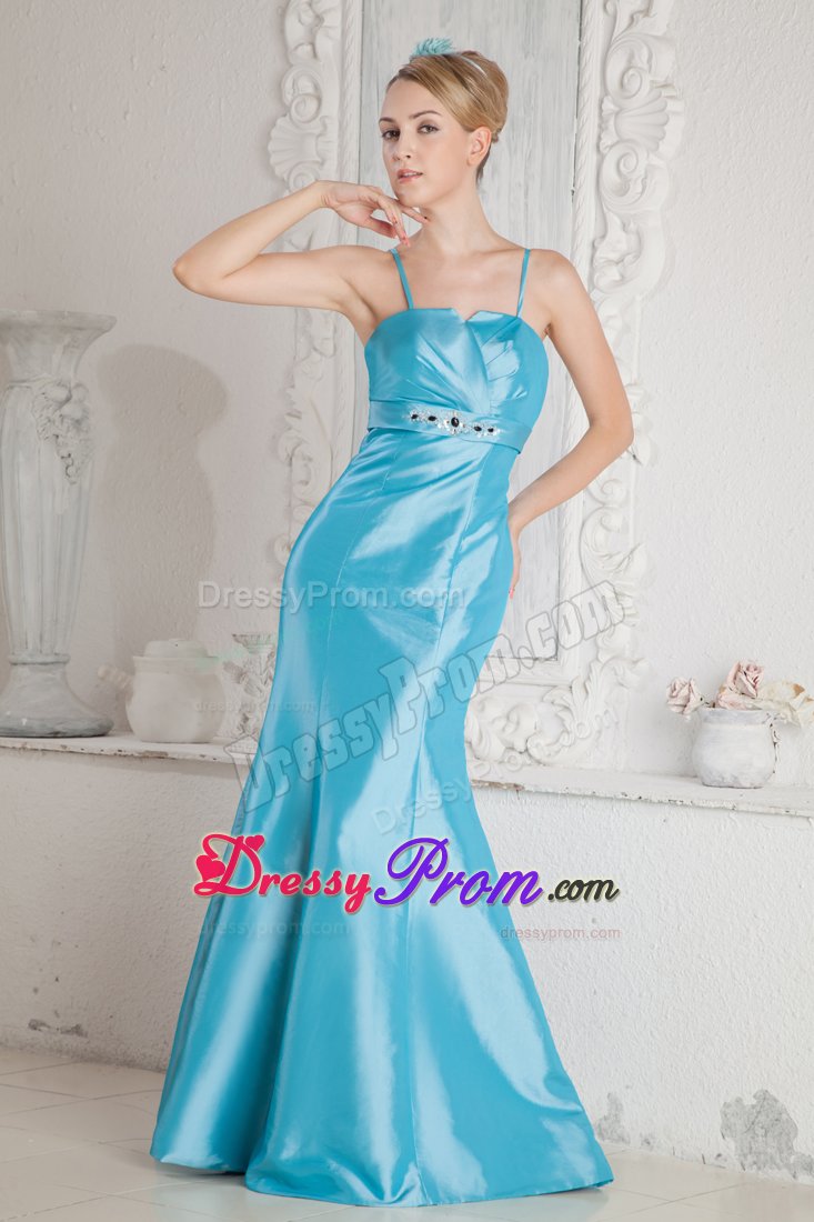 Beaded Aqua Blue Prom Gown Dress with Spaghetti Straps for Cheap