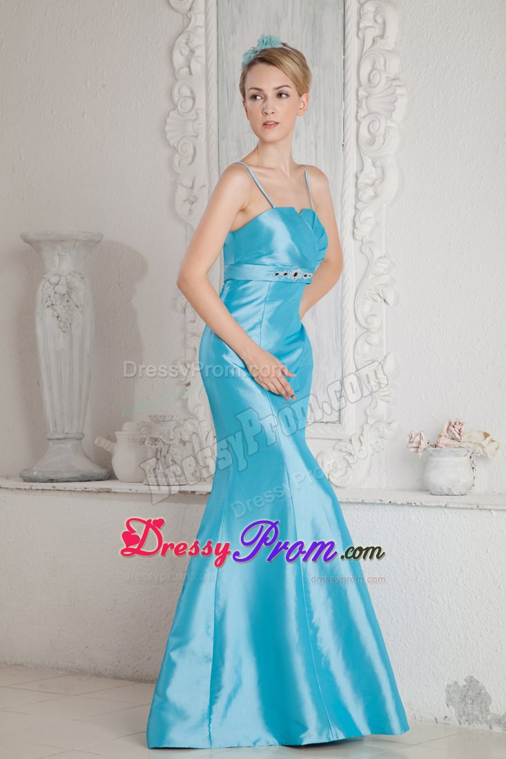 Beaded Aqua Blue Prom Gown Dress with Spaghetti Straps for Cheap