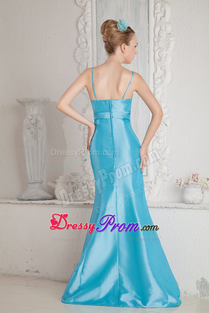 Beaded Aqua Blue Prom Gown Dress with Spaghetti Straps for Cheap