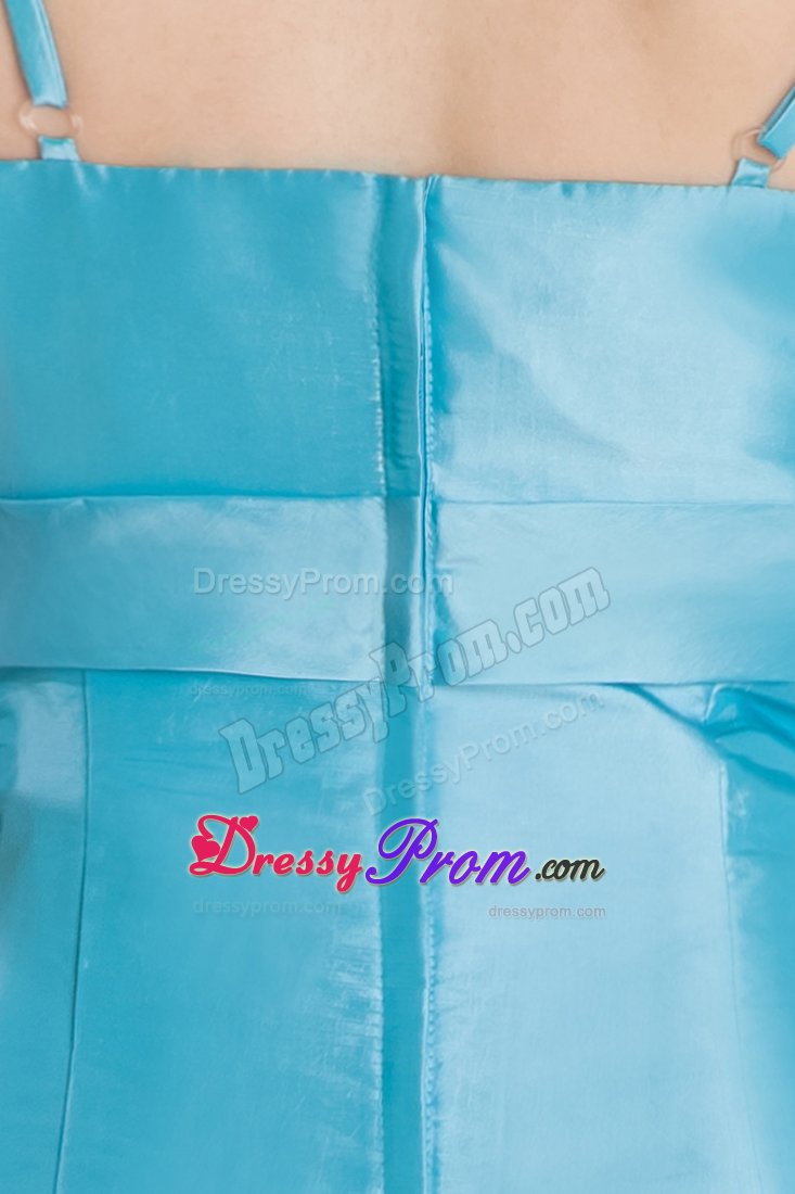 Beaded Aqua Blue Prom Gown Dress with Spaghetti Straps for Cheap