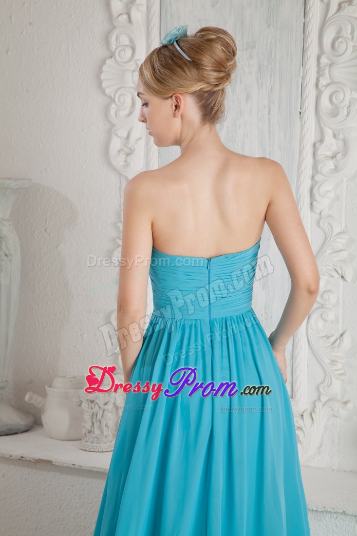 Sweet Zipper-up Ruched Bodice Prom Celebrity Dress Brush Train Chiffon