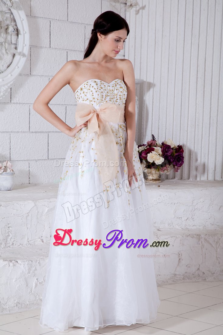 Sash and Beading Accent White Floor-length Prom Pageant Dresses