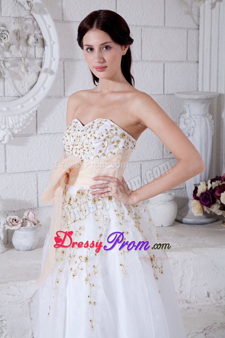 Sash and Beading Accent White Floor-length Prom Pageant Dresses