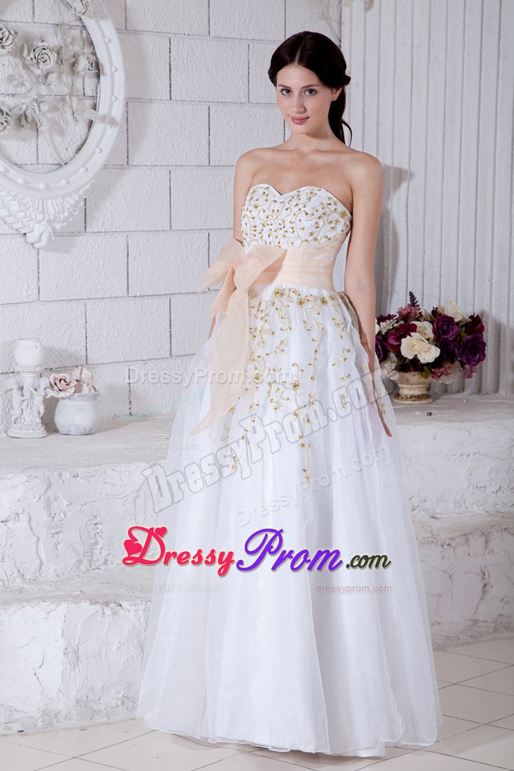 Sash and Beading Accent White Floor-length Prom Pageant Dresses