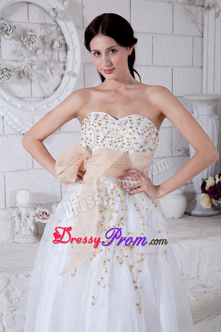 Sash and Beading Accent White Floor-length Prom Pageant Dresses