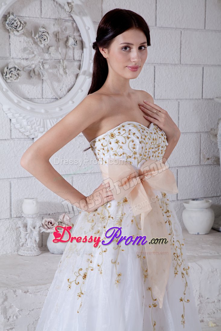 Sash and Beading Accent White Floor-length Prom Pageant Dresses