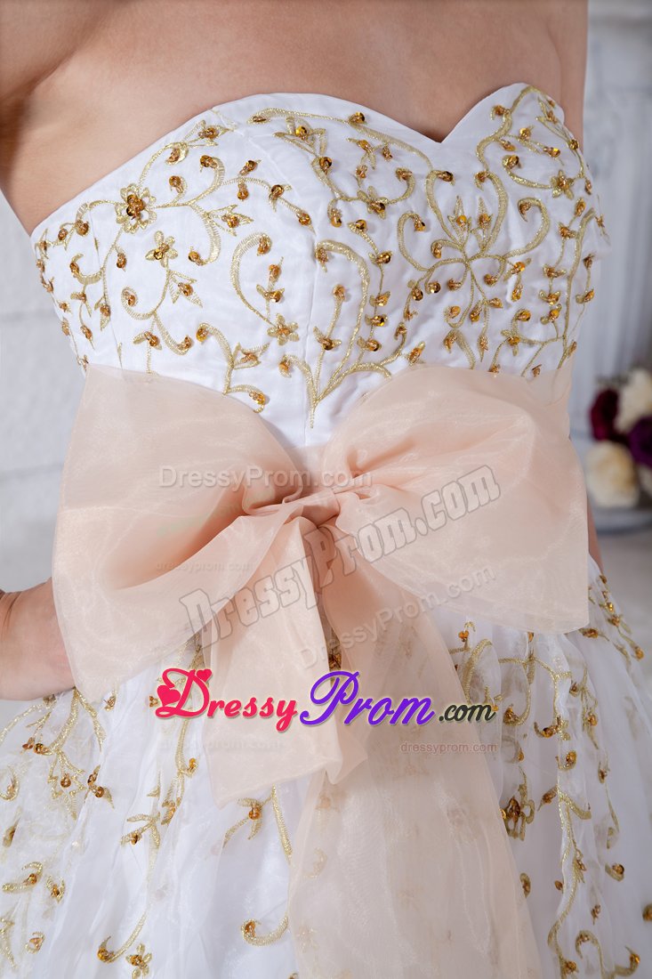 Sash and Beading Accent White Floor-length Prom Pageant Dresses