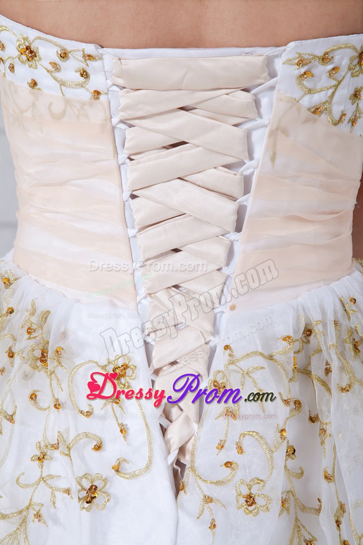 Sash and Beading Accent White Floor-length Prom Pageant Dresses