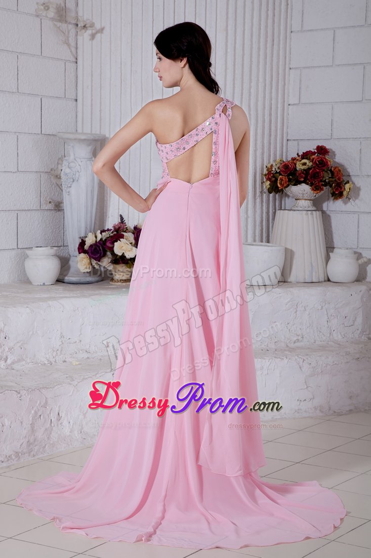 Watteau Train Ruche One Shoulder Prom Party Dress Beading High Slit 2013