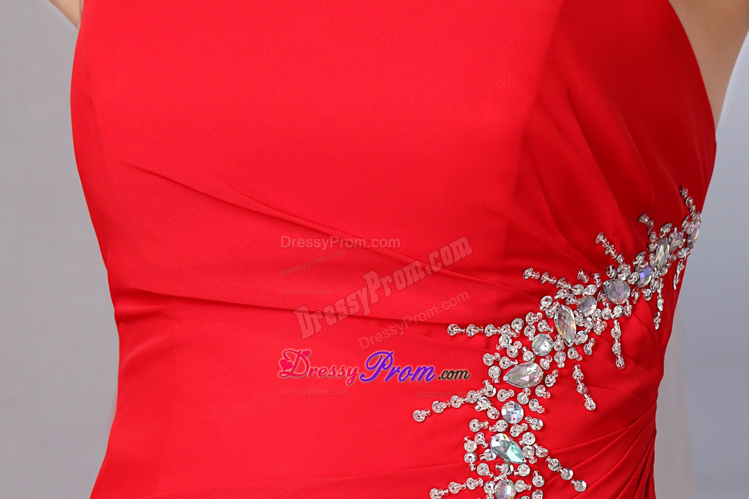 Beading Ruching One Shoulder High Slit Red Prom Pageant Dresses