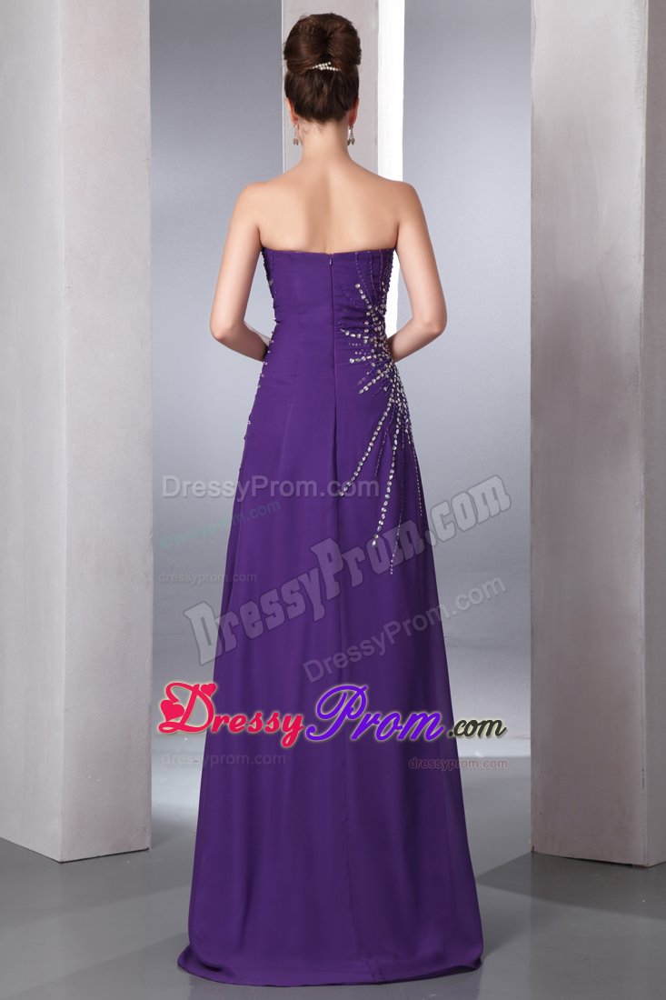 Purple Column Brush Prom Pageant Dress with High Slit and Beading